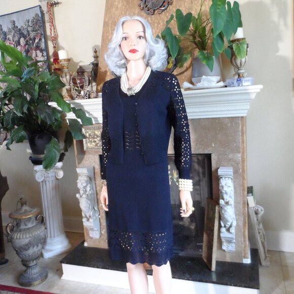 New St. John Collection Black Dress/Cardigan Knit Set Size 2/P - Picture 1 of 16